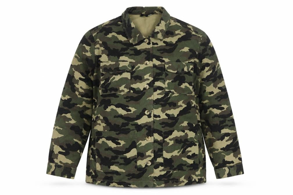 New Look Women Green Camo Military Jacket Size 14 Cotton
