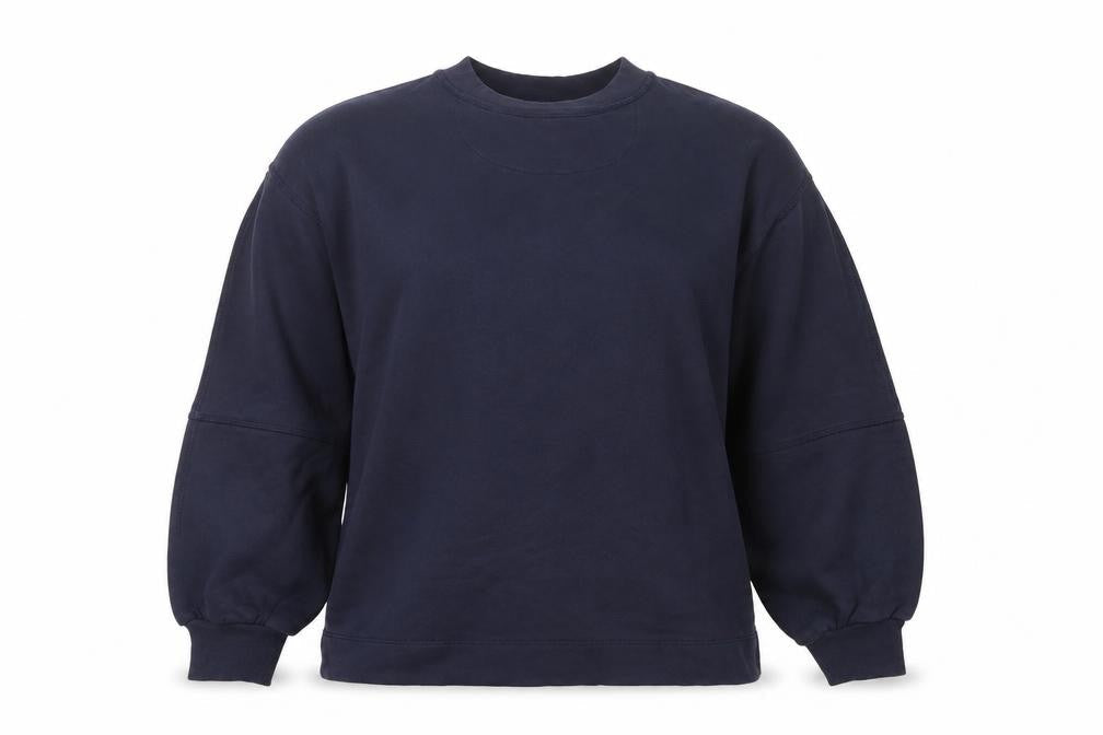 Front view of GANT women’s navy blue cotton crew neck pullover sweatshirt, size M