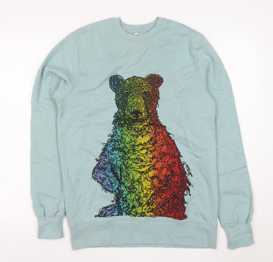 The Art of Positive Men Blue M Cotton Rainbow Bear Graphic Sweatshirt