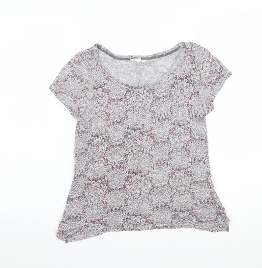White Stuff Womens Grey Floral Linen T-Shirt Size 8 Short Sleeve