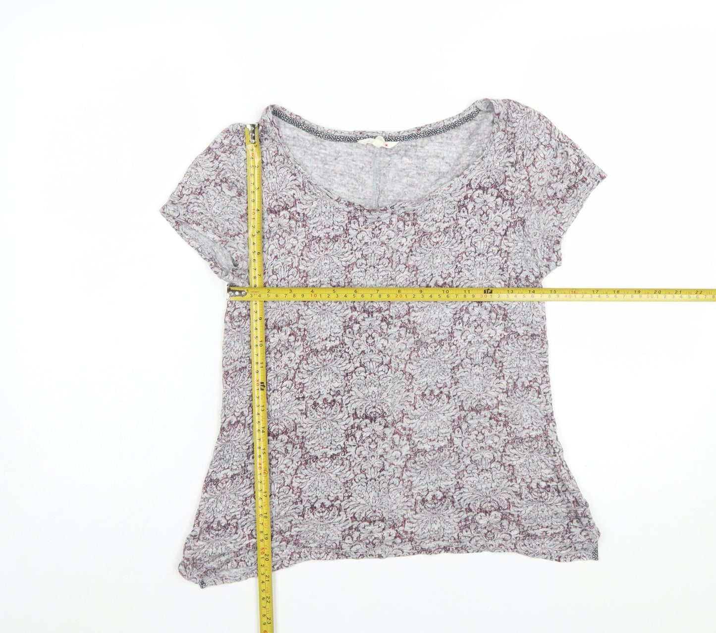White Stuff Womens Grey Floral Linen T-Shirt Size 8 Short Sleeve