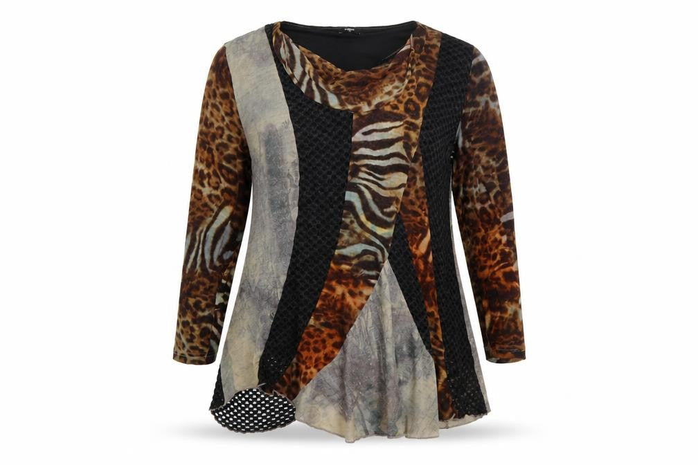 Klass Women Brown Animal Print Long Sleeve Tunic Jumper XXL