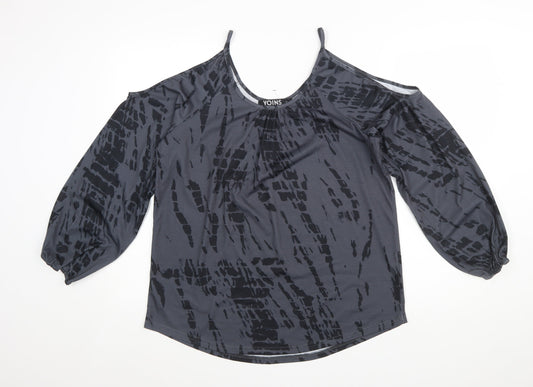 Yoins Women's Grey Cold Shoulder Long Sleeve Blouse Size L