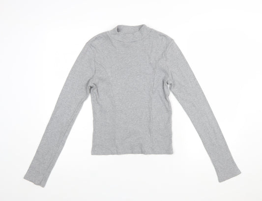 Topshop Women’s Grey Mock Neck Long Sleeve Stretch Cotton Top - Size M