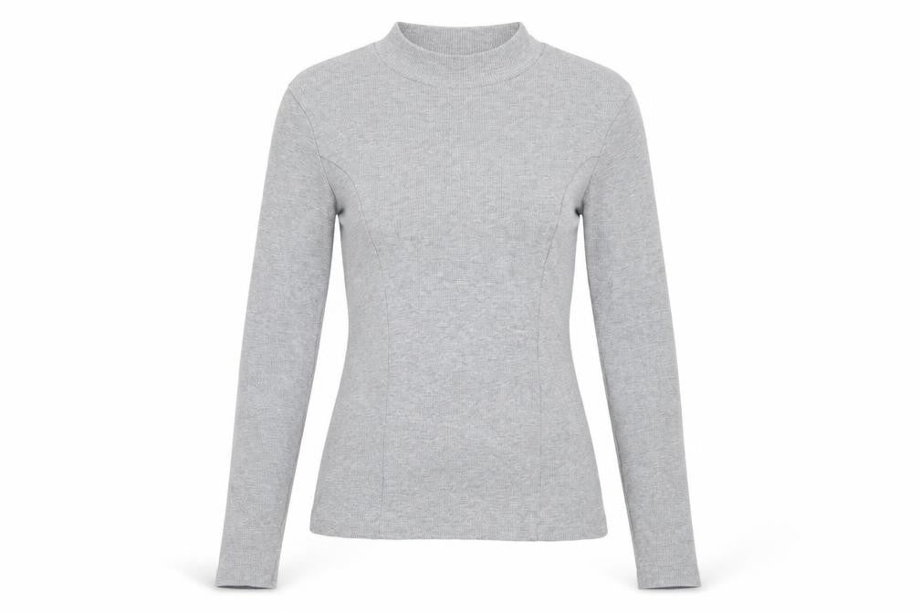 Topshop Women’s Grey Mock Neck Long Sleeve Stretch Cotton Top - Size M