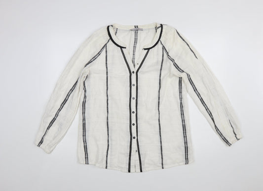 Marks and Spencer Womens White Striped Cotton Long Sleeve Blouse Size 10