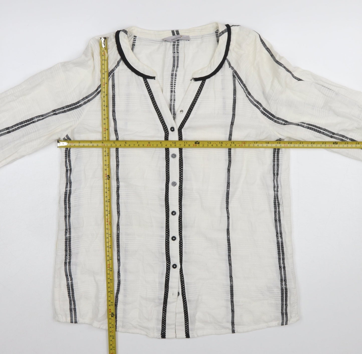 Marks and Spencer Womens White Striped Cotton Long Sleeve Blouse Size 10