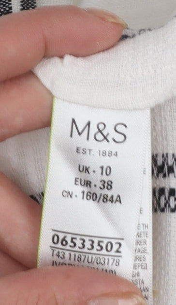 Marks and Spencer Womens White Striped Cotton Long Sleeve Blouse Size 10