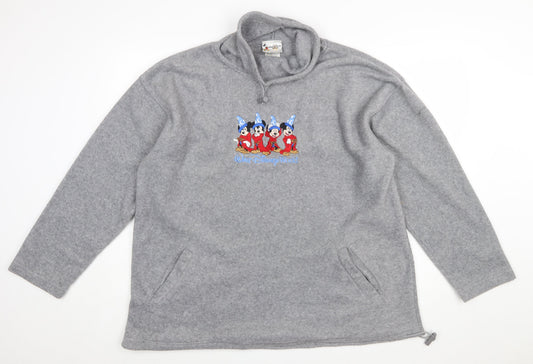 Walt Disney World Grey Fleece Pullover Sweatshirt Women XL Mickey Design