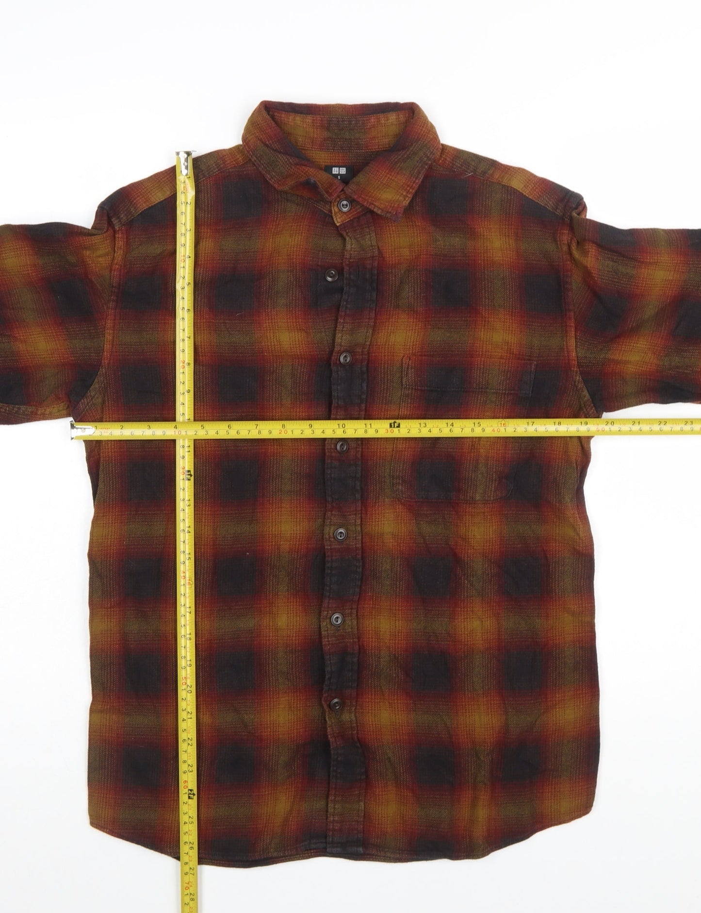 Uniqlo Men's Brown Check Flannel Button-Up Shirt Size S
