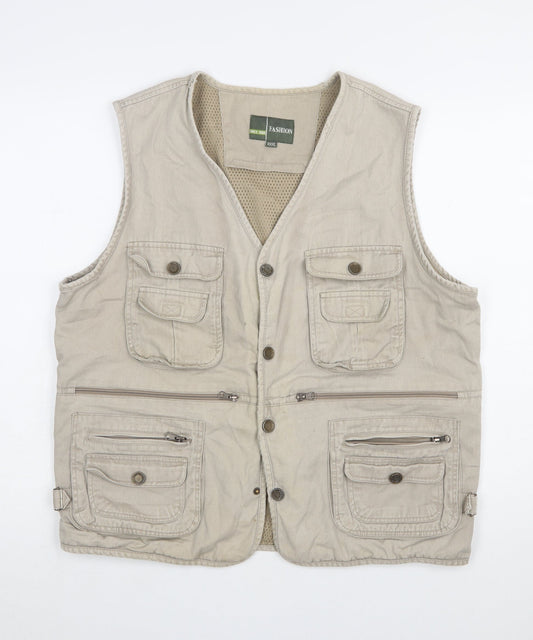 Fashion Men's Beige 3XL Outdoor Multi-Pocket Cotton Waistcoat