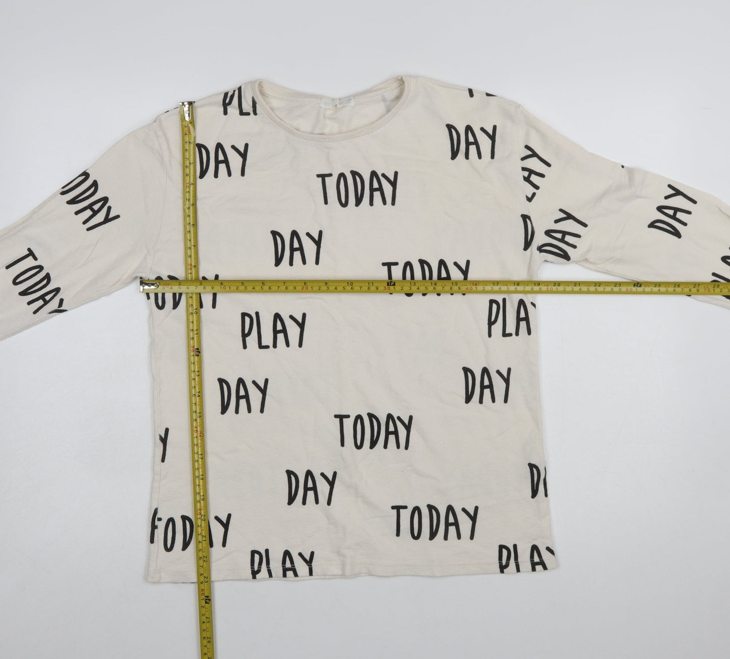 Zara Girls Ivory Long Sleeve 'Play Today' Cotton T-Shirt 11-12 Years