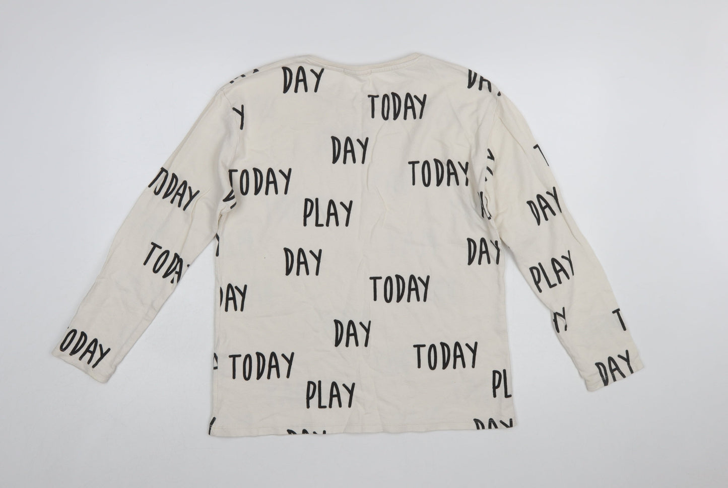 Zara Girls Ivory Long Sleeve 'Play Today' Cotton T-Shirt 11-12 Years