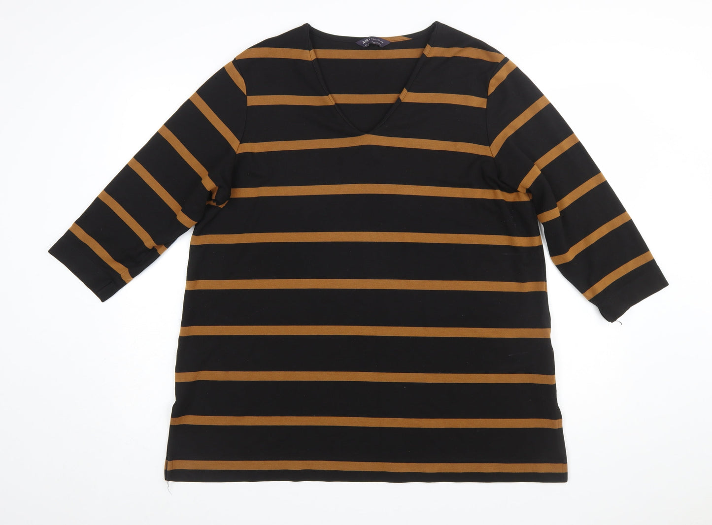 Marks and Spencer Women’s Black Brown Striped V-Neck Jersey Top Size 14