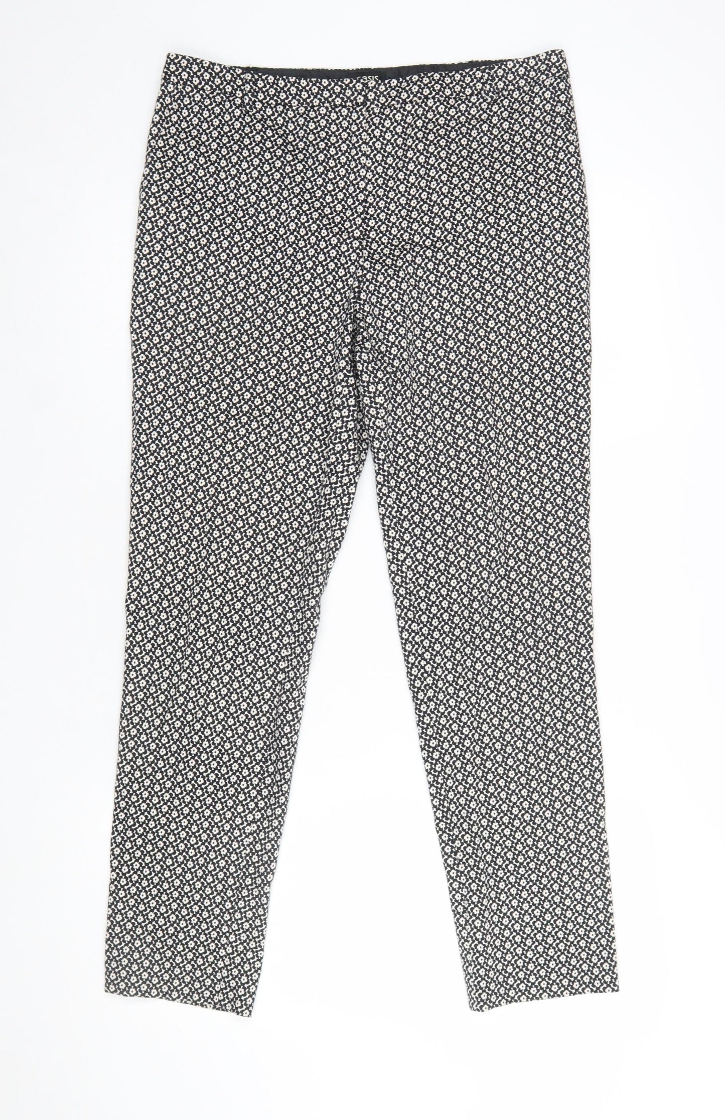 Oasis Women Black White Floral Cotton Slim Trousers Size 12