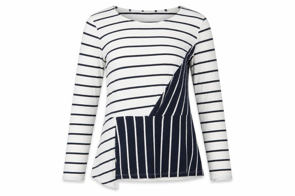 Marks & Spencer Per Una Women's Navy Mix Striped Long Sleeve Cotton T-Shirt Size 14