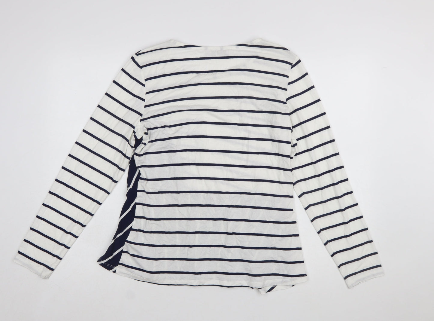 Marks and Spencer Per Una Women's Navy Mix Striped Long Sleeve Cotton T-Shirt Size 14