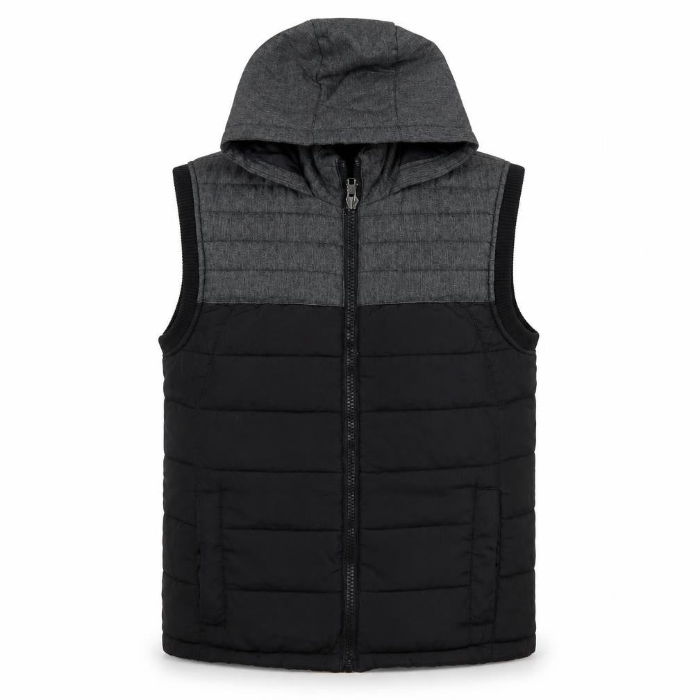 Identic Men Black Grey Hooded Quilted Waistcoat Size S 44/46