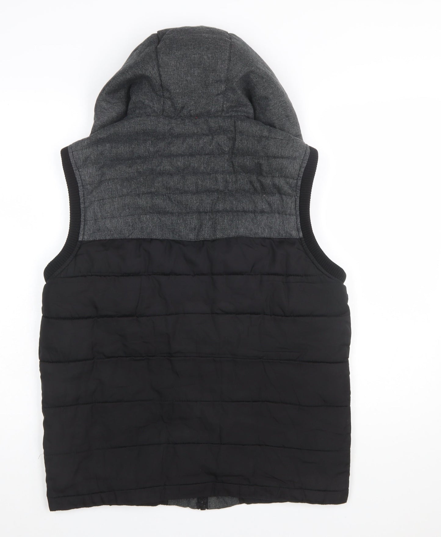 Identic Men Black Grey Hooded Quilted Waistcoat Size S 44/46