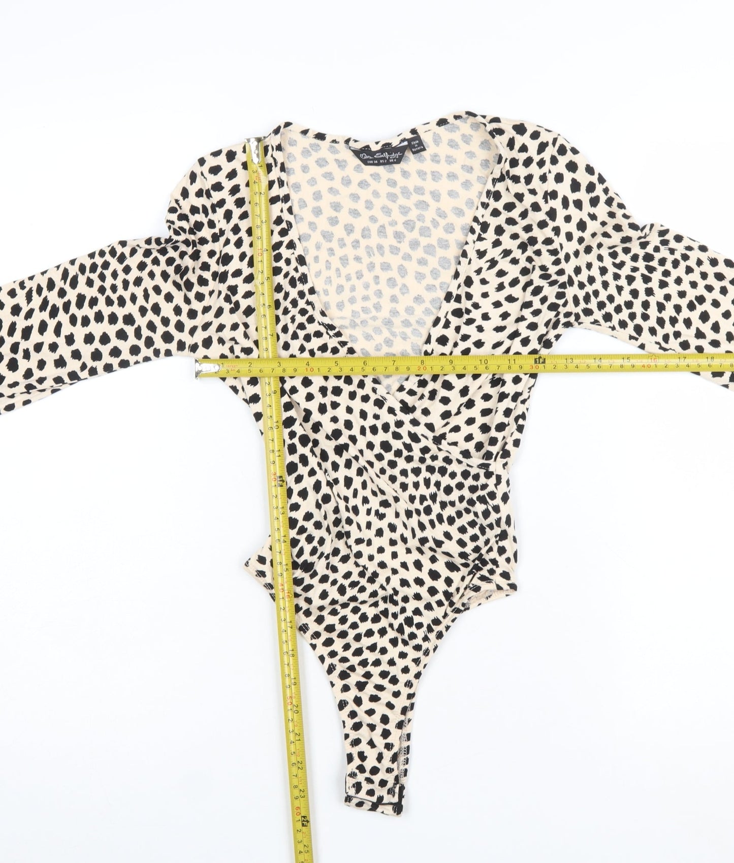 Miss Selfridge Women's Beige Animal Print Long Sleeve Bodysuit UK 6