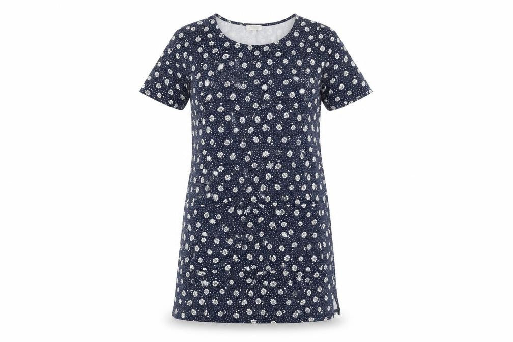Laura Ashley Women Blue Floral Cotton Short Sleeve Shift Dress Size 10