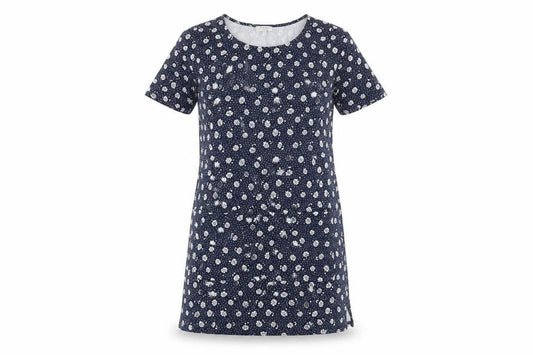 Laura Ashley Women Blue Floral Cotton Short Sleeve Shift Dress Size 10