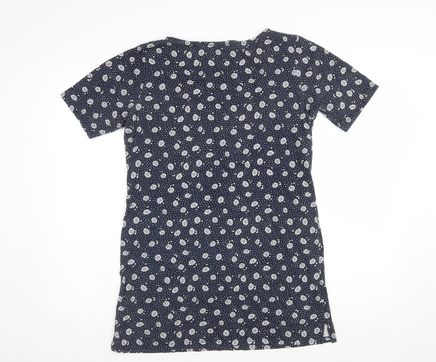 Laura Ashley Women Blue Floral Cotton Short Sleeve Shift Dress Size 10