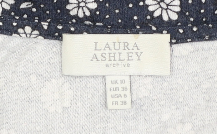 Laura Ashley Women Blue Floral Cotton Short Sleeve Shift Dress Size 10
