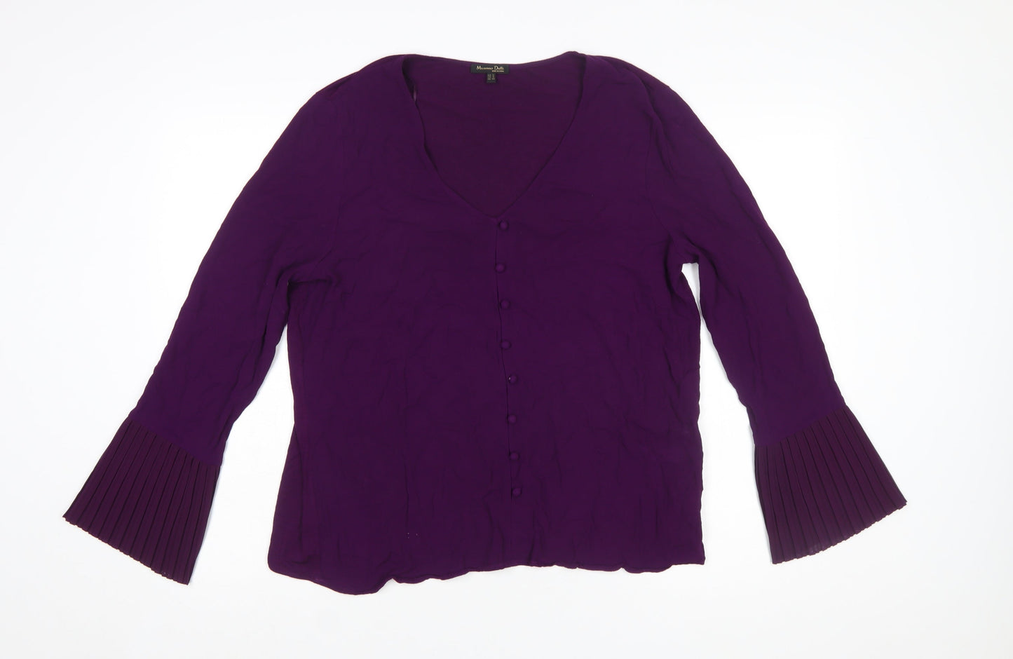 Massimo Dutti Womens Purple V-Neck Pleated Cuff Tunic Blouse XL