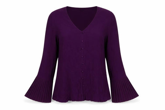 Massimo Dutti Womens Purple V-Neck Pleated Cuff Tunic Blouse XL