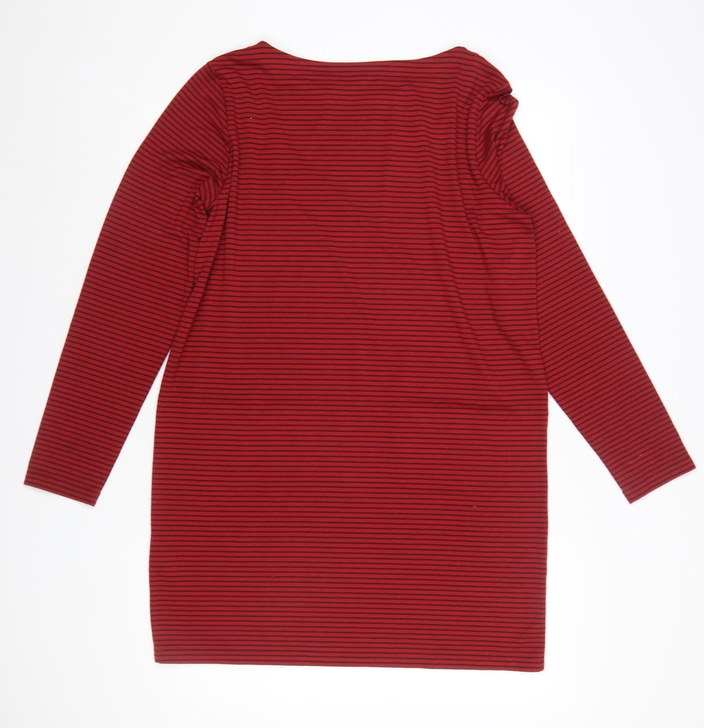 Rohan Women Red Striped Cotton Shift Dress Size 14 Long Sleeve