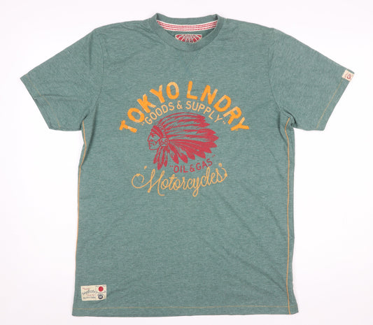 Tokyo Laundry Men's Green Graphic Motorcycle T-Shirt Size M