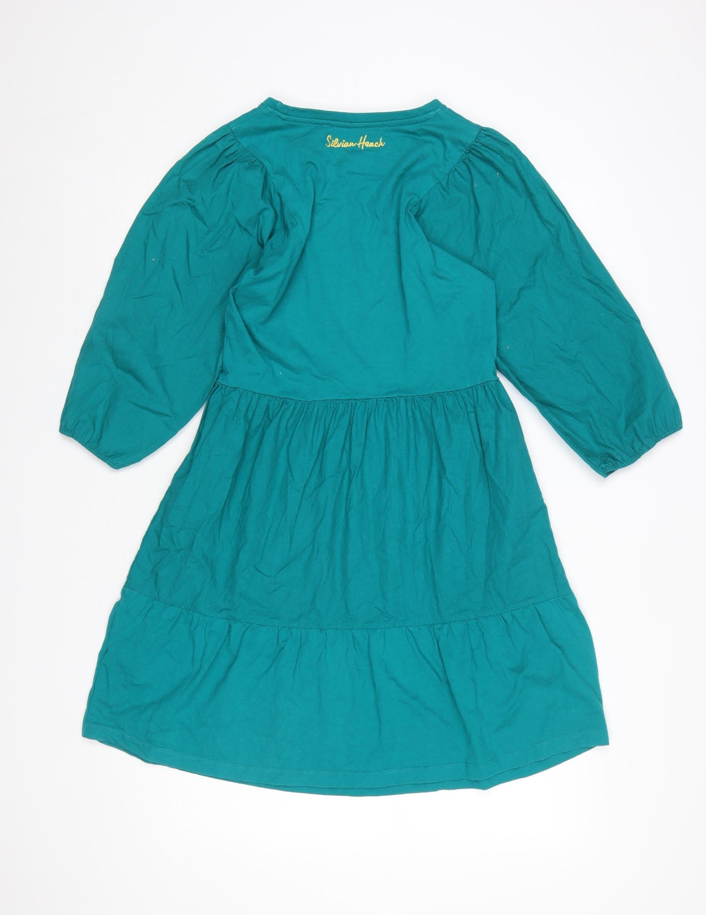 Silvian Heach Women Green Cotton Skater Dress Size 14