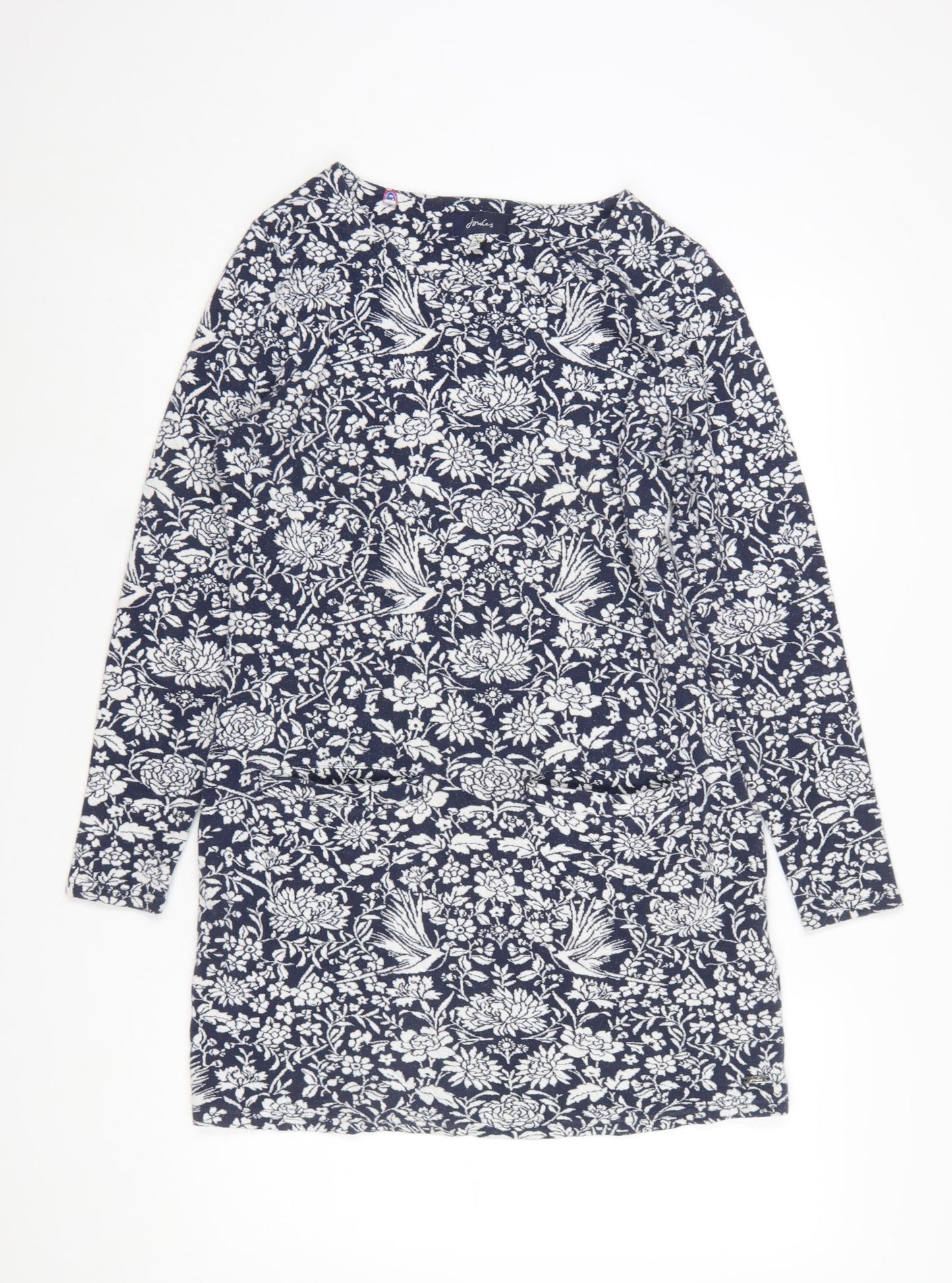 Joules Women's Blue Floral Shift Dress UK 10 Long Sleeve Jersey