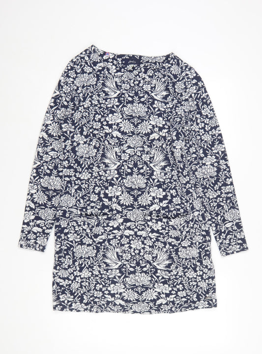 Joules Women's Blue Floral Shift Dress UK 10 Long Sleeve Jersey