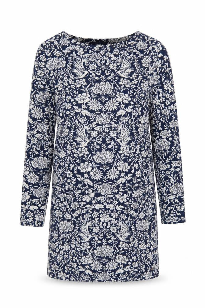 Joules Women's Blue Floral Shift Dress UK 10 Long Sleeve Jersey
