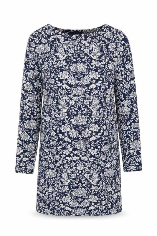 Joules Women's Blue Floral Shift Dress UK 10 Long Sleeve Jersey