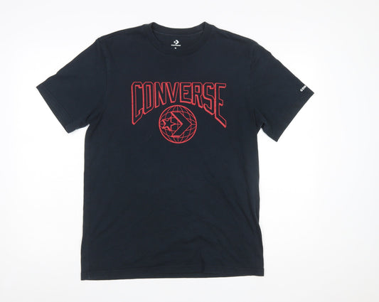 Converse Men's Black Graphic Logo Short Sleeve Cotton T-Shirt Size S