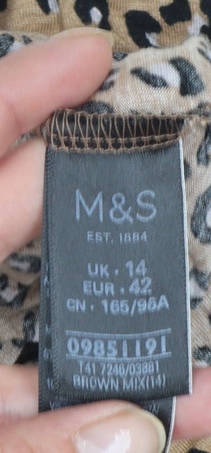 Marks and Spencer Women’s Brown Leopard Print Roll Neck Blouse Size 14