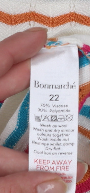 Bonmarché Women’s Ivory Colourful Stripe Knit Cardigan Size 22