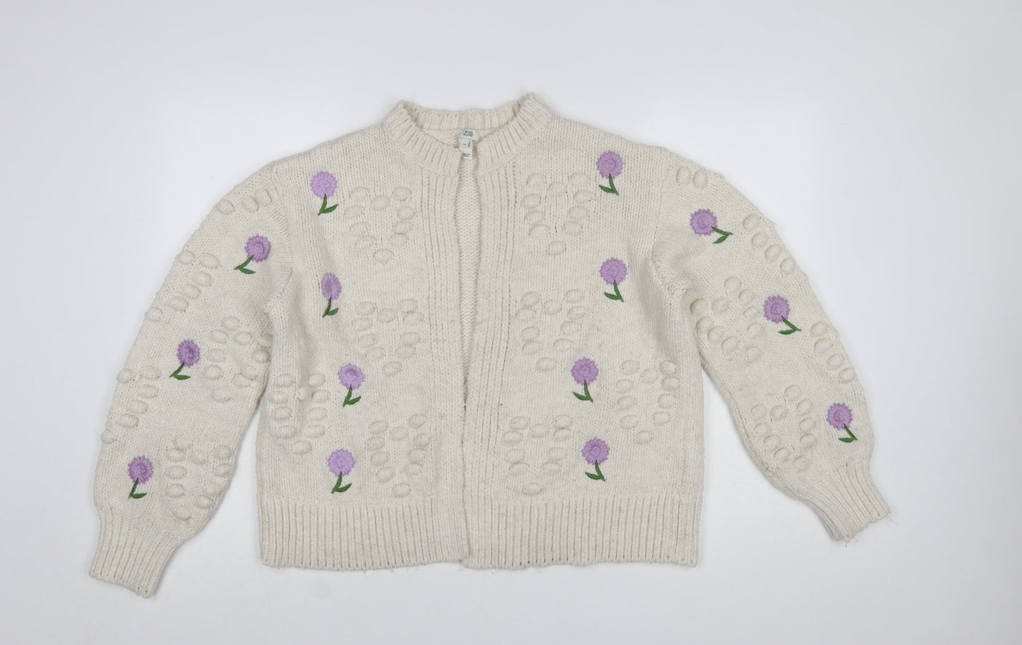 River Island Women's Ivory Floral Embroidered Chunky Knit Cardigan Size M