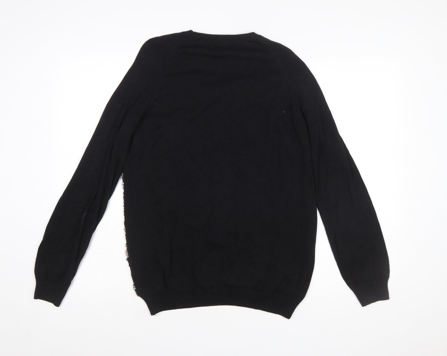 F&F Women's Black Sequin Floral Pullover Jumper Size 14