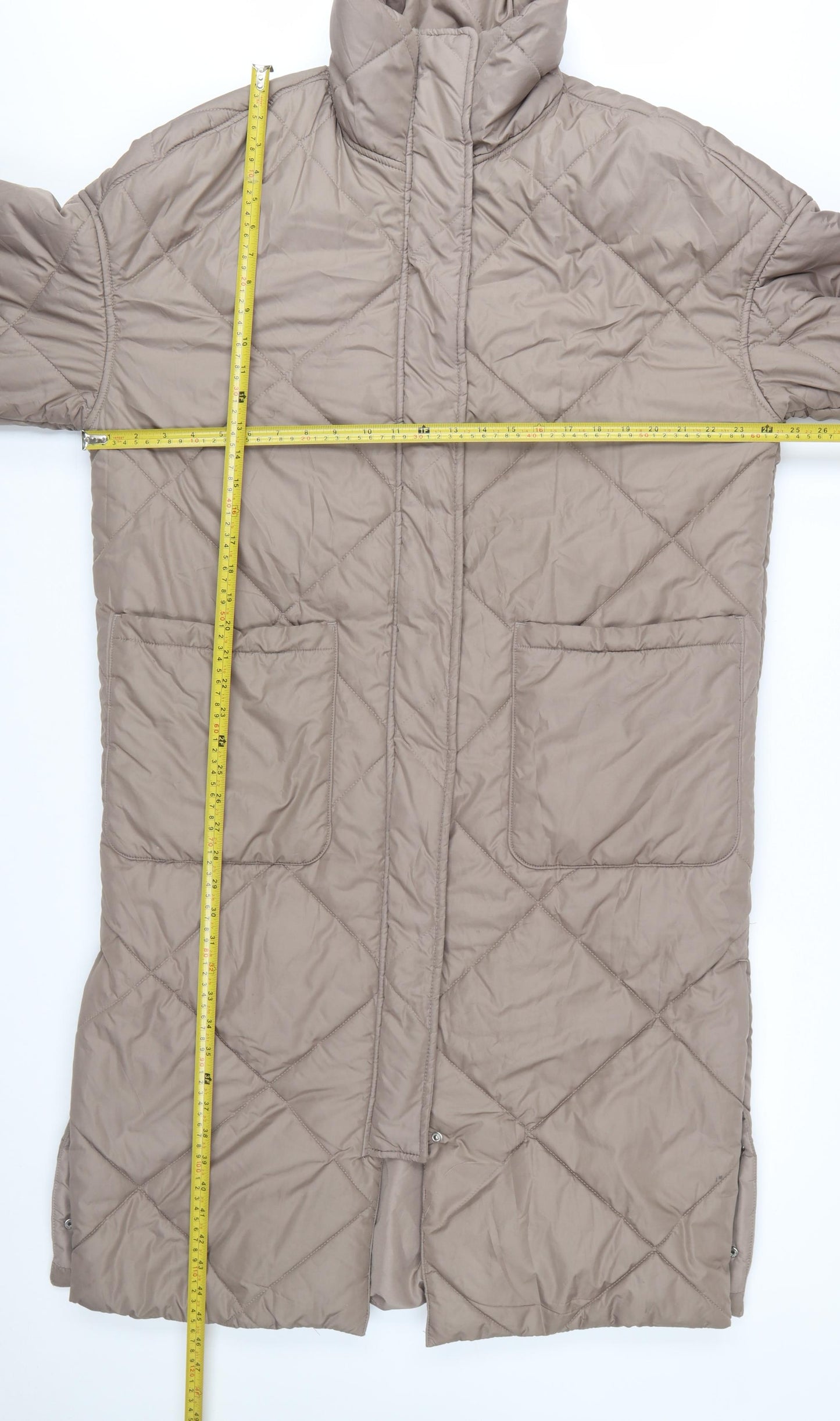 H&M Women’s Beige Long Quilted Puffer Coat Size S