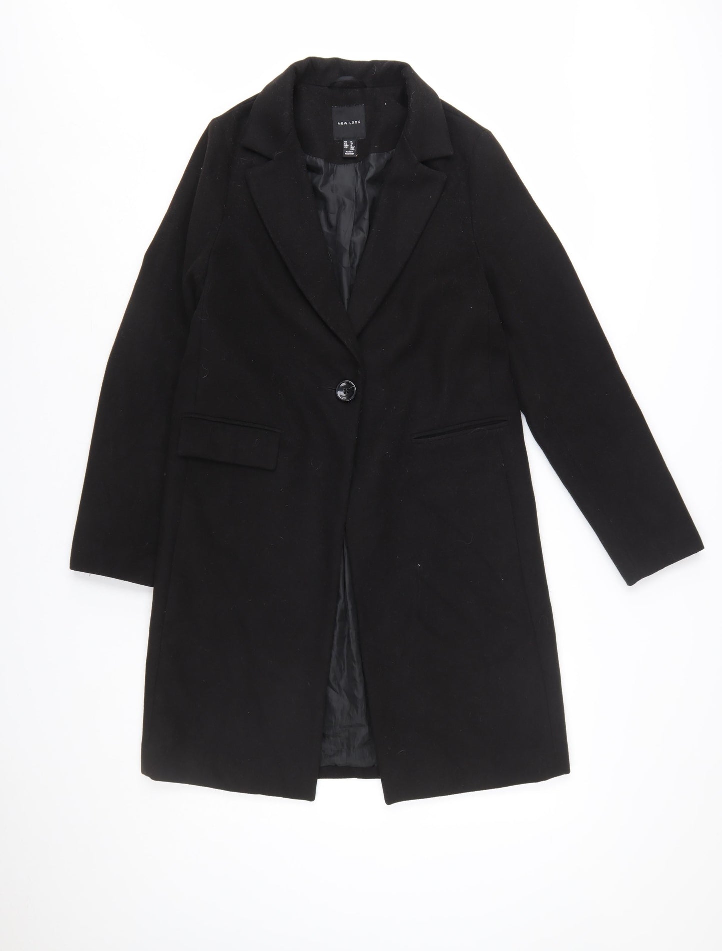 New Look Women’s Black Mid-Length Coat Size 8 Classic Overcoat
