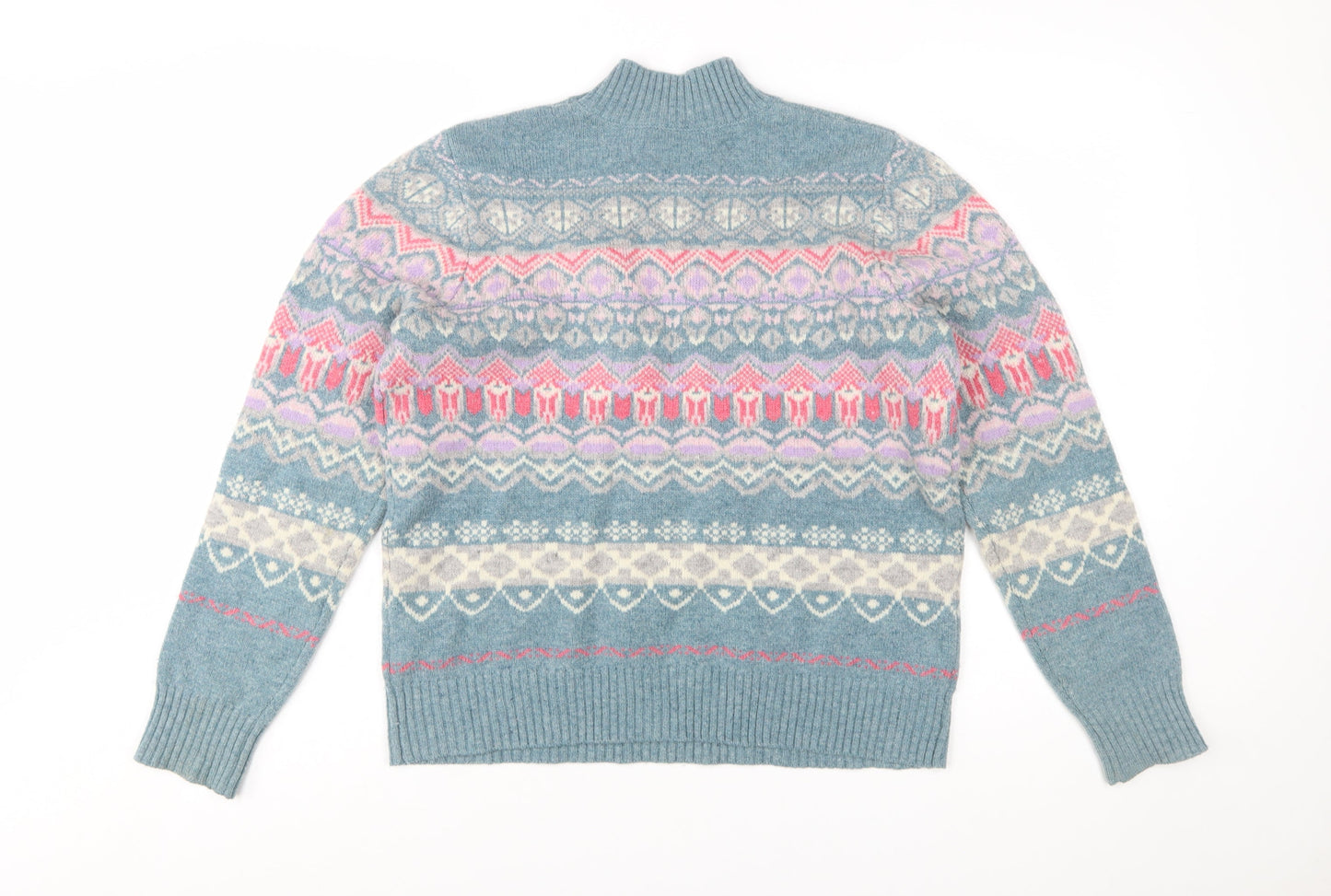 Woolovers Women's Blue Fair Isle Lambswool Pullover Jumper M