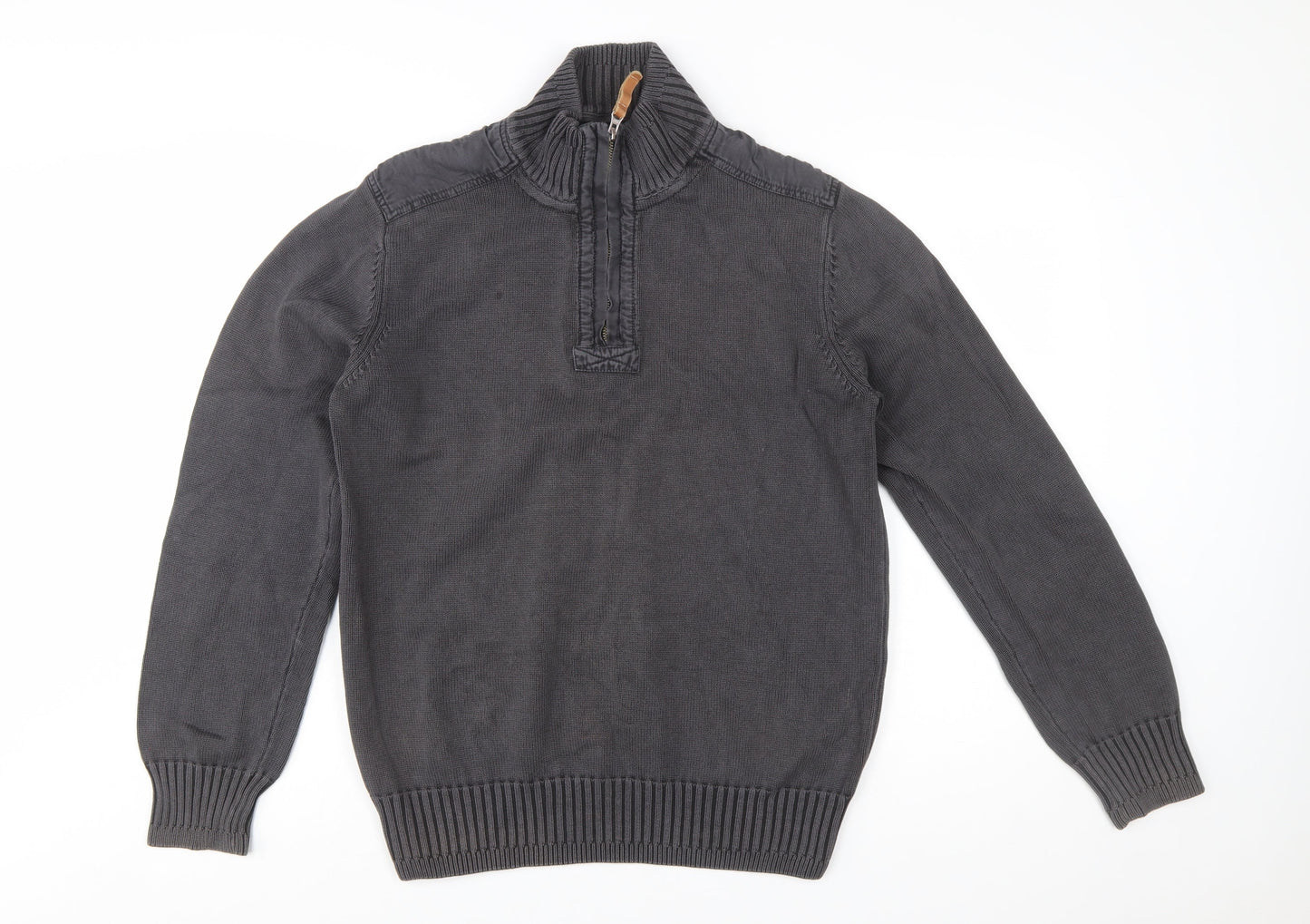 Fat Face Men's Grey 1/4 Zip High Neck Cotton Jumper Size M