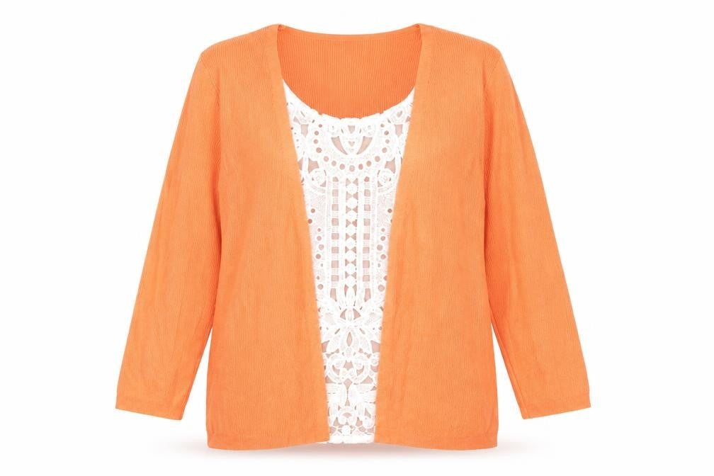 Marks & Spencer Women Orange 3/4 Sleeve Open Cardigan Size 14