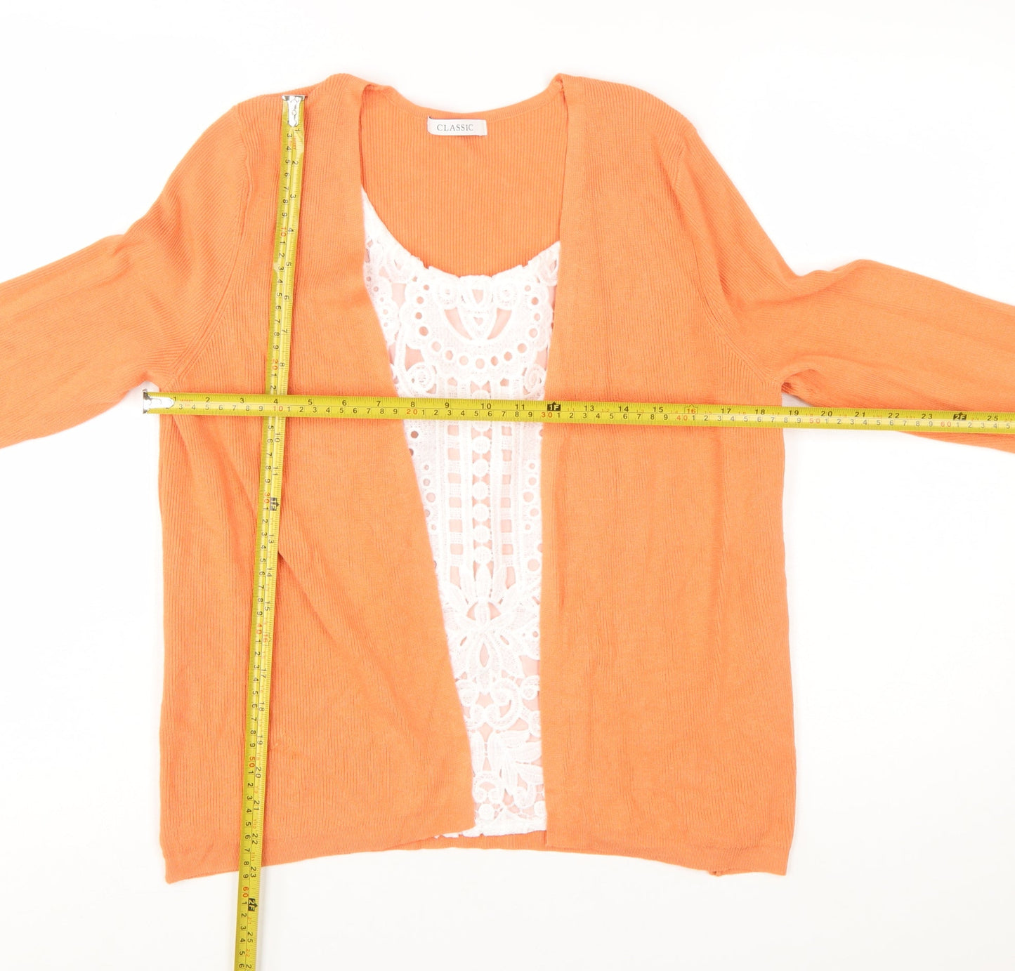 Marks and Spencer Women Orange 3/4 Sleeve Open Cardigan Size 14