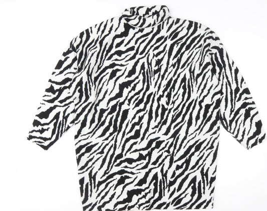 Motel Women’s Black White Zebra Print Roll Neck Knit Jumper XS