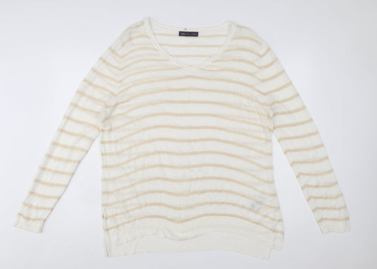 Marks and Spencer Women Beige Striped V-Neck Pullover Jumper Size 20
